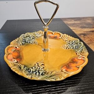 Elegant Ceramic Two-Tier Serving Tray - Orange and Green